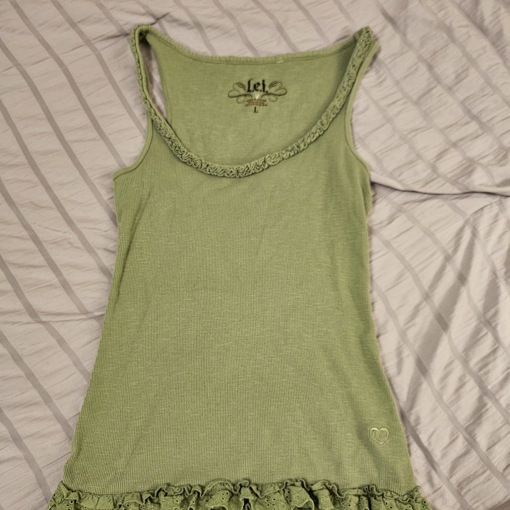 lei Light Green Ruffled Tank Top